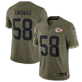 Men's Kansas City Chiefs #58 Derrick Thomas Olive 2022 Salute To Service Limited Stitched Jersey