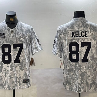 Men's Kansas City Chiefs #87 Travis Kelce 2024 F.U.S.E Arctic Camo Salute To Service Limited Stitched Football Jersey