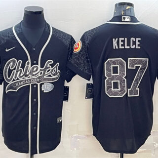 Men's Kansas City Chiefs #87 Travis Kelce Black Reflective With Patch Cool Base Stitched Baseball Jersey