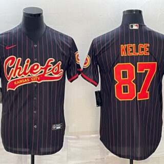 Men's Kansas City Chiefs #87 Travis Kelce Black With Patch Cool Base Stitched Baseball Jersey