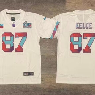 Men's Kansas City Chiefs #87 Travis Kelce White Super Bowl LVII Patch Vapor Untouchable Limited Stitched Jersey