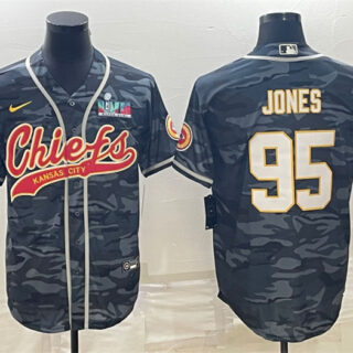 Men's Kansas City Chiefs #95 Chris Jones Grey Camo With Super Bowl LVII Patch Cool Base Stitched Baseball Jersey
