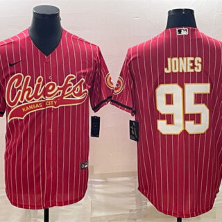 Men's Kansas City Chiefs #95 Chris Jones Red With Patch Cool Base Stitched Baseball Jerseys