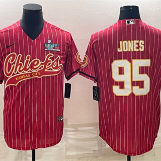 Men's Kansas City Chiefs #95 Chris Jones Red With Super Bowl LVII Patch Cool Base Stitched Baseball Jerseys