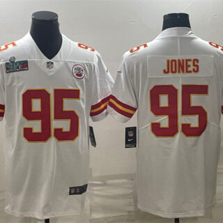Men's Kansas City Chiefs #95 Chris Jones White Super Bowl LVII Patch Vapor Untouchable Limited Stitched Jersey