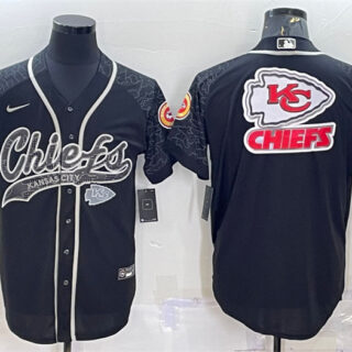 Men's Kansas City Chiefs Black Reflective Team Big Logo With Patch Cool Base Stitched Baseball Jersey