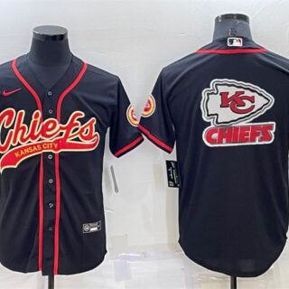Men's Kansas City Chiefs Black Team Big Logo With Patch Cool Base Stitched Baseball Jersey