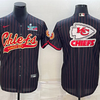 Men's Kansas City Chiefs Black Team Big Logo With Super Bowl LVII Patch Cool Base Stitched Baseball Jersey