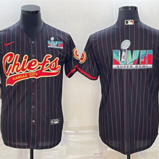 Men's Kansas City Chiefs Black With Super Bowl LVII Big Logo Cool Base Stitched Baseball Jersey