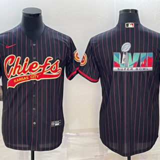 Men's Kansas City Chiefs Black With Super Bowl LVII Big Logo Cool Base Stitched Baseball JerseyS