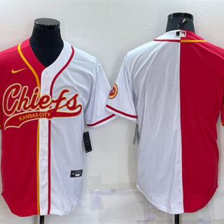Men's Kansas City Chiefs Blank Red White Split With Patch Cool Base Stitched Baseball Jersey