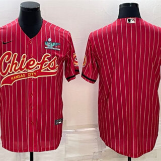 Men's Kansas City Chiefs Blank Red With Super Bowl LVII Patch Cool Base Stitched Baseball Jersey