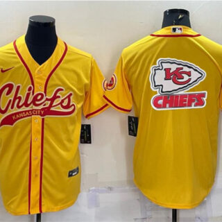 Men's Kansas City Chiefs Gold Team Big Logo With Patch Cool Base Stitched Baseball Jersey