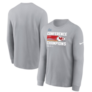 Men's Kansas City Chiefs Gray 2022 AFC Champions Locker Room Trophy Collection Long Sleeve T-Shirt