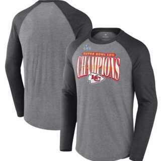 Men's Kansas City Chiefs Gray Charcoal Super Bowl LVII Champions Rewrite History Raglan Long Sleeve T-Shirt