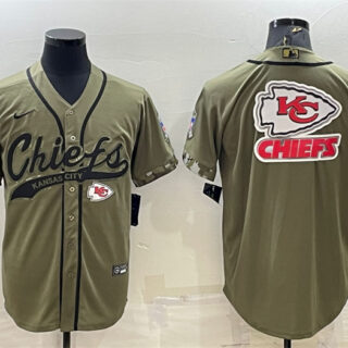 Men's Kansas City Chiefs Olive Salute To Service Team Big Logo Cool Base Stitched Baseball Jersey