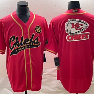 Men's Kansas City Chiefs Red Gold Team Big Logo With Patch Cool Base Stitched Baseball Jersey
