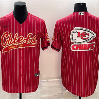 Men's Kansas City Chiefs Red Team Big Logo With Patch Cool Base Stitched Baseball Jersey