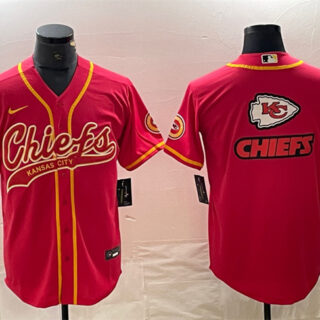 Men's Kansas City Chiefs Red Team Big Logo With Patch Cool Base Stitched Baseball Jersey