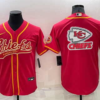 Men's Kansas City Chiefs Red Team Big Logo With Patch Cool Base Stitched Baseball Jersey