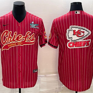 Men's Kansas City Chiefs Red Team Big Logo With Super Bowl LVII Patch Cool Base Stitched Baseball Jersey