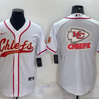 Men's Kansas City Chiefs White Team Big Logo With Patch Cool Base Stitched Baseball Jersey
