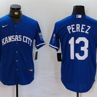 Men's Kansas City Royals #13 Salvador Perez Royal Cool Base Stitched Jersey