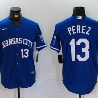 Men's Kansas City Royals #13 Salvador Perez Royal Cool Base Stitched Jerseys