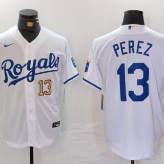 Men's Kansas City Royals #13 Salvador Perez White Cool Base Stitched Jerseys