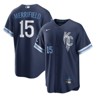 Men's Kansas City Royals #15 Whit Merrifield 2022 Navy City Connect Cool Base Stitched Jersey