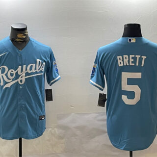 Men's Kansas City Royals #5 George Brett Blue Cool Base Stitched Baseball Jersey