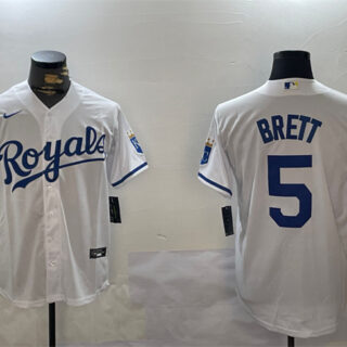 Men's Kansas City Royals #5 George Brett White Cool Base Stitched Baseball Jersey