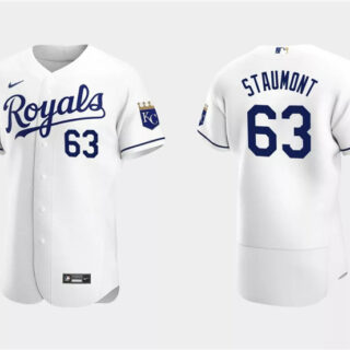 Men's Kansas City Royals #63 Josh Staumont White Flex Base Stitched MLB Jersey