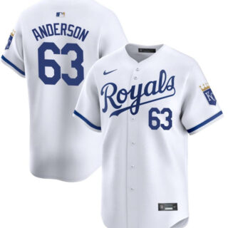 Men's Kansas City Royals #63 Nick Anderson White 2024 Home Limited Cool Base Stitched Baseball Jersey