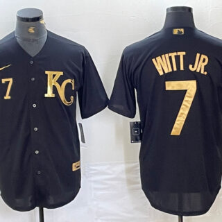 Men's Kansas City Royals #7 Bobby Witt Jr. Black Cool Base Stitched Jersey 4