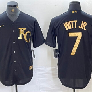 Men's Kansas City Royals #7 Bobby Witt Jr. Black Cool Base Stitched Jersey