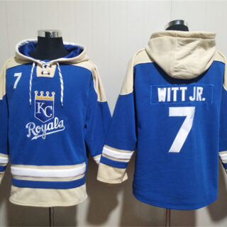 Men's Kansas City Royals #7 Bobby Witt Jr. Blue Ageless Must-Have Lace-Up Pullover Hoodie