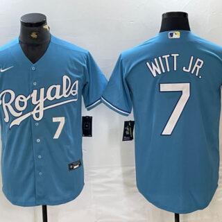 Men's Kansas City Royals #7 Bobby Witt Jr. Light Blue 2024 Alternate Limited Stitched Baseball Jersey
