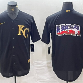 Men's Kansas City Royals Black Team Big Logo Cool Base Stitched Jersey