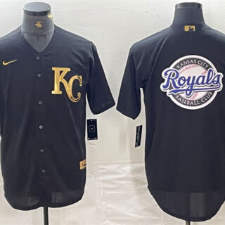 Men's Kansas City Royals Black Team Big Logo Cool Base Stitched Jersey 1