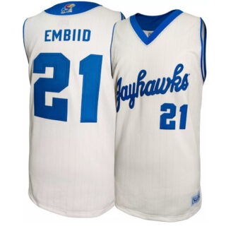 Men's Kansas Jayhawks #21 Joel Embiid White Basketball Stitched Jersey