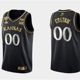 Men's Kansas Jayhawks Custom Black Gold Stitched Basketball Jersey