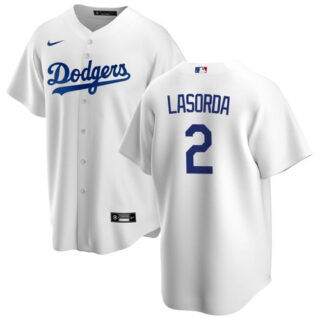 Men's LA Dodgers #2 Tommy Lasorda White Cool Base Jersey