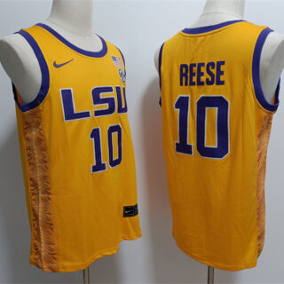 Men's LSU Tigers #10 Angel Reese Yellow Stitched Jersey