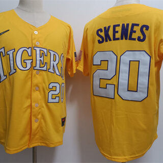 Men's LSU Tigers #20 Paul Skenes Gold 2023 Stitched Baseball Jersey
