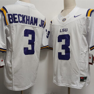 Men's LSU Tigers #3 Odell Beckham Jr White 2023 F.U.S.E Stitched Baseball Jersey