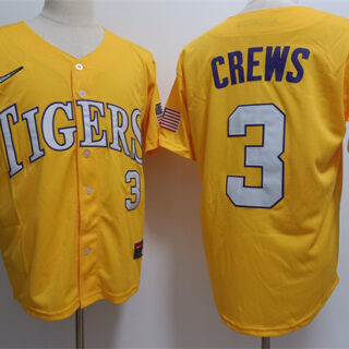 Men's LSU Tigers #3 Ylan Crews Gold 2023 Stitched Baseball Jersey
