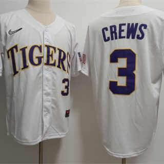 Men's LSU Tigers #3 Ylan Crews White Stitched Baseball Jersey
