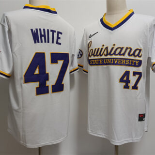 Men's LSU Tigers #47 Tommy White White Stitched Jersey