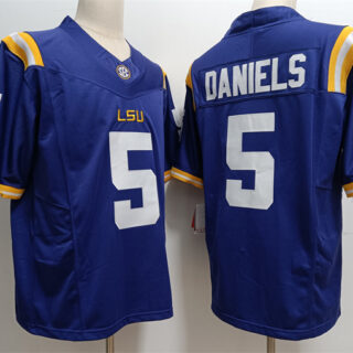 Men's LSU Tigers #5 Jayden Daniels Blue Stitched Jersey